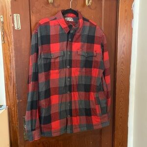 Duluth trading company, men’s fleece lined flannel, button-down size large tall